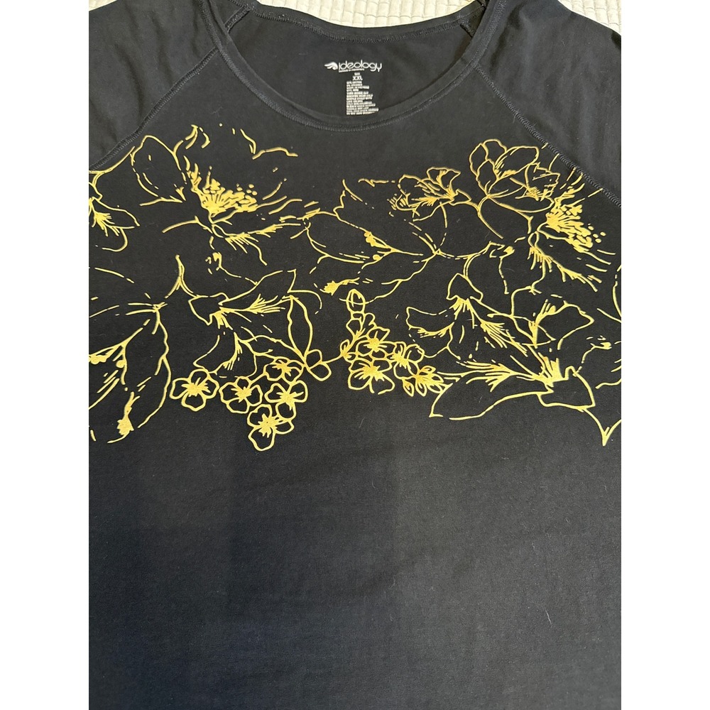 Ideology Womens XXL Black Yellow Floral Graphic Raglan Activewear T-Shirt Cotton